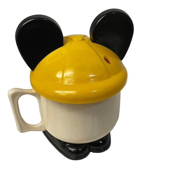 Vintage Walt Disney Productions Mickey Mouse Plastic Cup With Yellow Ears Lid 6" - Picture 2 of 9